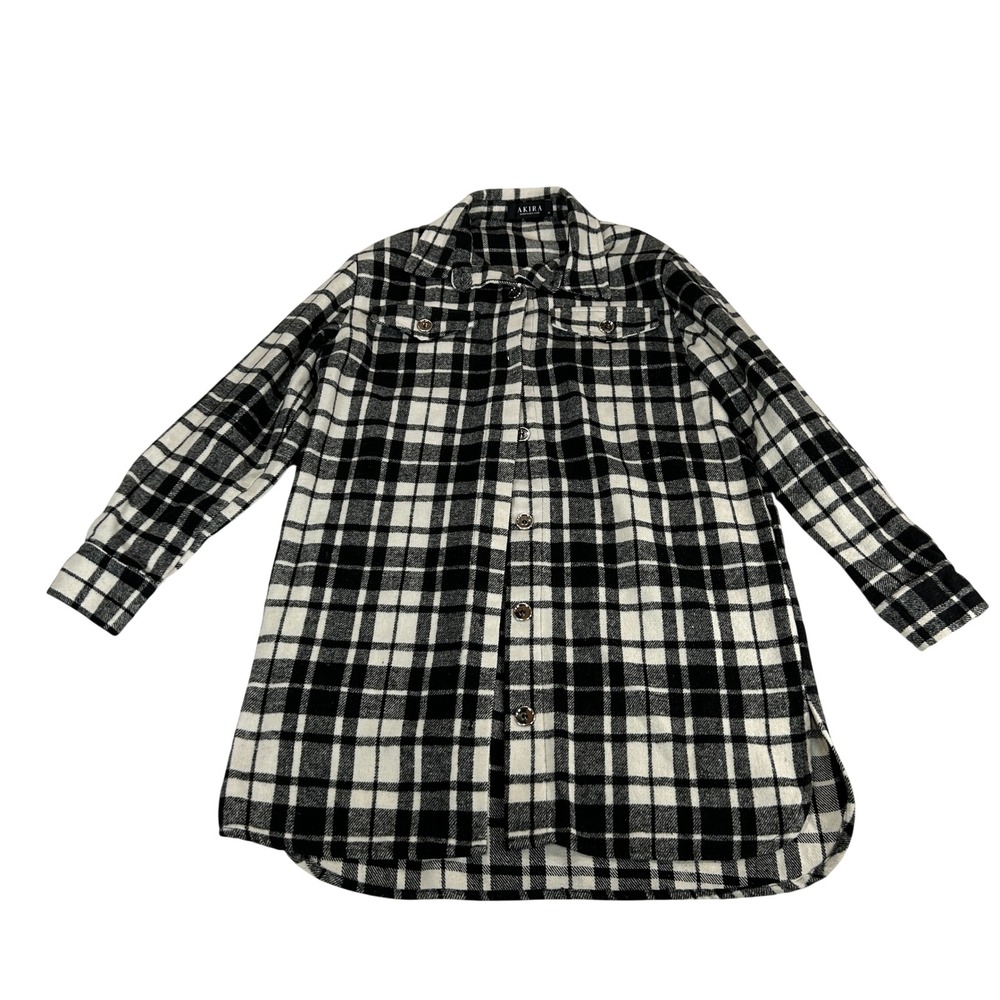 Akira Black White Plaid Oversized Shacket Button Up Shirt Jacket Mens Medium